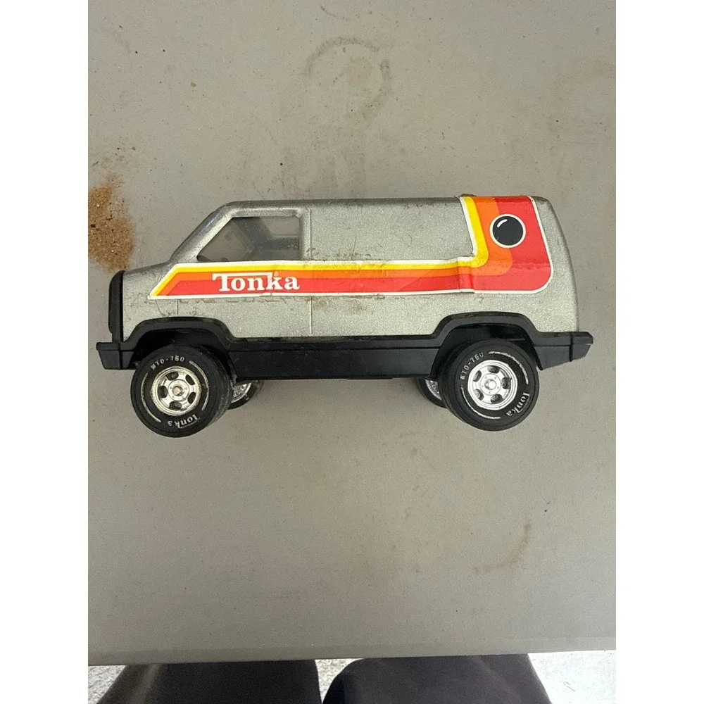 Vintage Tonka Pressed Steel Custom Van Silver Rainbow Graphics Made in USA Toy